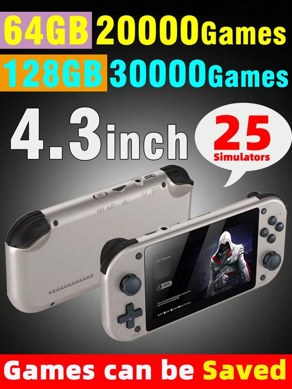 1 pezzo Console portatile da gioco con schermo da 4,3 pollici in alta definizione 4k, con 25 simulatori arcade nostalgici e 30.000 giochi integrati, come regalo per il marito o il fratello per vacanze e compleanni