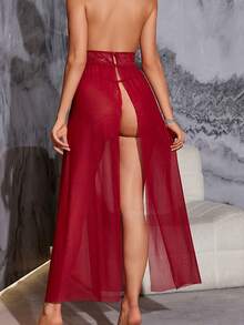 Sexy Lingerie See-Through Long Dress, Sensual Transparent Lace Backless Nightgown, Sexy Lingerie, Valentine's Day, Lingerie Parties, Bedrooms, Bathrooms, Sexy Lingerie - Red - View 2