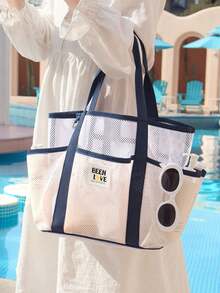 1PC Beach Toiletry Bag Set – Mesh Cosmetic & Washing Organizer With Handle, Large Capacity Travel Makeup Case For Women, Girls - Multicolor - View 8