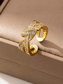 1 pieza Anillo de declaración de flor de serpiente de circonita de cobre de lujo para mujeres, joyas de anillos apilables de uso diario de moda y de alta calidad, chapado en oro de 18K