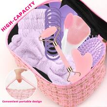 22pcs Purple Hair Care & Massage Set, Suitable For Women, Includes Hair Clips, Hair Ties, Wristbands, Scrunchies, Massage Tools, Face Brush, Scalp Brush, Comes With Luxury Cosmetic Bag, Great For Daily Skincare, Face Massage, Hair Accessories, Best Gift Choice - Multicolor - View 9