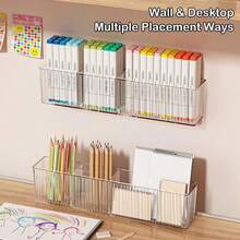 Ultra Clear Wall Mounted Pen Holder, 3-Slot No Drill Organizer, Strong Adhesive Marker & Pencil Storage Rack For Office Desk & Craft Room - Genomskinlig - Visa 4