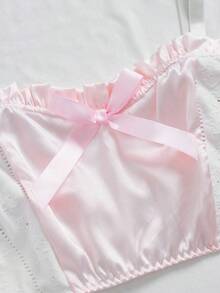 2-Piece Women's Sweet Pink Satin Lace Trim With Hollowed-Out Floral Print, Thin And Sexy Lingerie Set, Includes Panties - Màu Hồng baby - Xem 7
