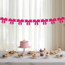 Guirnalda de banderines de fieltro con lazo, decoraciones creativas para fiestas colgantes, para cumpleaños, baby showers y bodas. - Rosa roja - Ver 4