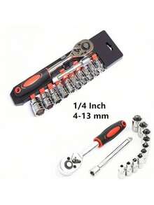 12Pcs Ratchet Wrench Socket Set 1/4 Inch Drive Car Boat Motorcycle Bicycle Repairing Tool