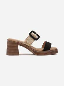 Women's Soft Texture Buckle Detail Platform Sandals - Casual Summer - Black - View 3