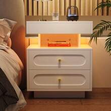 Bedside Table/Nightstand With LED Lighting, Night Chest With 2 Drawers, 1 Open Storage Compartment, White, W50/D40/H60 Cm - White - View 12