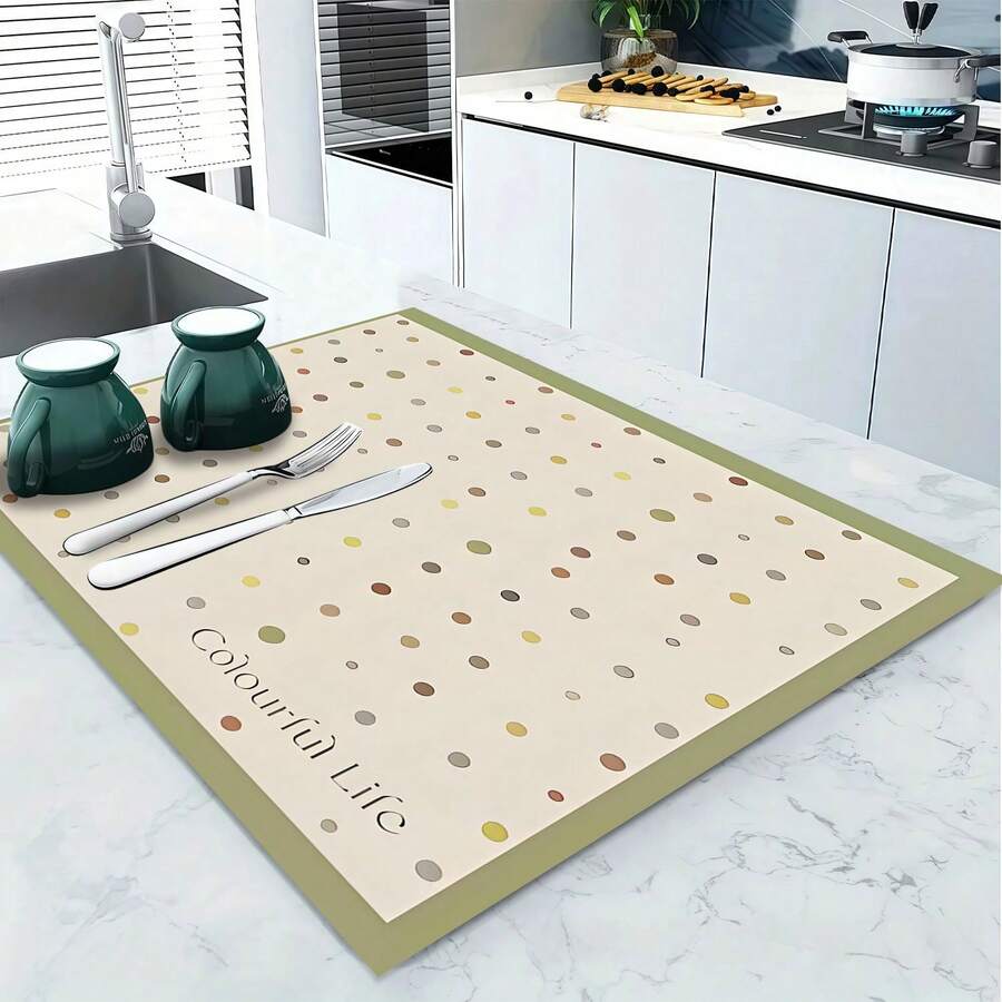 1pc 800g/㎡ Diatomite Material Retro Macaron Polka Dot Placemat, Absorbent Anti-Slip Dining Table Mat, Easy To Clean Heat Insulation Countertop Pad, Kitchen Decor & Organization Tool - Multicolor - View 1