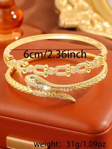2pcs Gold Jewelry Set, Elegant & Fashionable Copper Bracelet With Delicate Pattern, Suitable As A Romantic Gift For Dates And Special Occasions - Gold - View 4