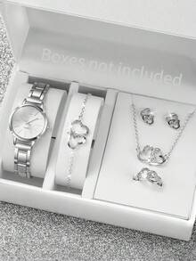Women's Fashionable Minimalist Steel Band Quartz Watch Small Dial, With 6pcs/Set Heart Jewelry Accessories Valentines