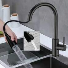 Modern Single Lever Kitchen Mixer - 360° Rotation Pull Out Spray Tap - Black - View 7