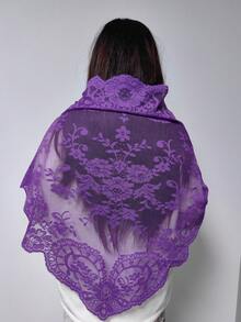 Véu triangular floral vintage elegante de 125 cm x 60 cm (1 peça), acessório romântico para casamento na igreja, xale versátil, lenço, capa de sofá, artesanato com acabamento decorativo em renda.