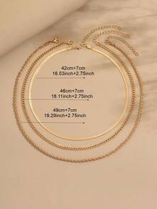 Set de 3 piezas de collares con cadena de serpiente y cadena trenzada en estilo retro hip-hop europeo y americano, adecuado para el uso casual diario de las mujeres - Dorado - Ver 4