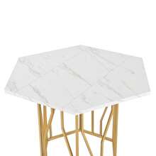 Modern Hexagonal Marble Dining Table, Black Metal Branch Base, Simple Aesthetic Coffee Table, Suitable For Dining Rooms And Living Rooms - Gold - View 9