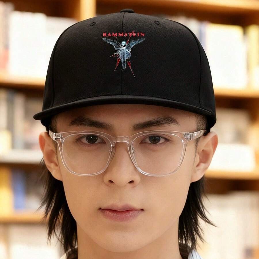 A black cap with an embroidered RAMMSTEIN logo and a modern design duckville cap visual ball cap unisex snapback retro fashionable snapback cap small head around low cap low cap Baseball cap baseball cap large head around graphic print flat bill cap sports breathable duck cap haphop baseball cap snapback cap - ブラック - チェックする 1