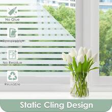 1pc Frosted Window Privacy Film Sun Blocking Frosted Glass Window Film Static Cling Window Covering Non Adhesive Glass Sticker For Home Office Bathroom Kids Study Stripe Patterns - Multicolor - View 6