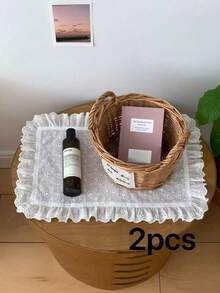 1pc/2pcs/6pcs Floral Embroidered Lace Decor Placemats & Napkins, Minimalist Ins Style Photo Backdrop - White - View 8