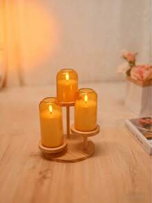 3pcs Acrylic Flameless Candles With Remote Control, Battery Powered LED Simulated Candles With Timer Function, Warm Light Decoration Lamp For Valentine's Day, Wedding, Holiday Party And Home Decor - Gold - View 3