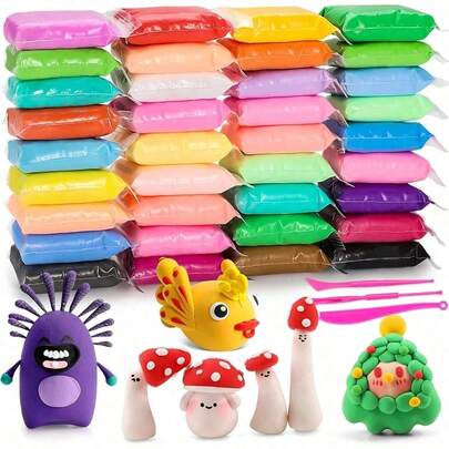 Argile séchée à l'air, 36 couleurs, kit d'argile à modeler DIY avec outils de sculpture. Doux et ultra-léger, facile à utiliser, parfait pour la sculpture, l'artisanat, les projets DIY et un cadeau parfait pour Halloween et Noël.