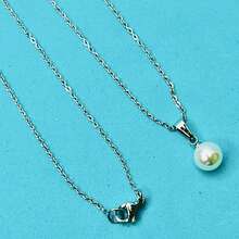 Women's Set: Earrings, Necklace, Pearl Pendant, Bar Jewelry, Stainless Steel, Hypoallergenic. - Bạc - Xem 7