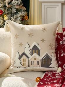 1 pieza Funda de almohada bordada de Navidad, de fibra de poliéster moderna sin relleno, adecuada para material de lienzo para decoración de Año Nuevo y Navidad en salas de estar y jardines al aire libre, decoración navideña, regalos de Navidad (SIN INSERTO), decoración de otoño, decoración de otoño, decoración de habitaciones
