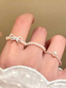 1 Set Of 3pcs Fashionable Asymmetrical Geometric Metal Rings