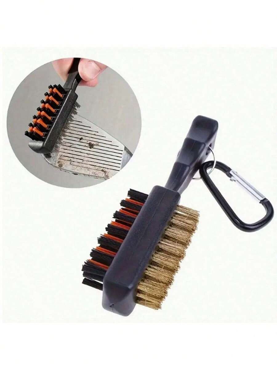 1 pieza Cepillo de limpieza premium para palos de golf, con cerdas de metal de doble cara - Accesorio esencial para mejorar el rendimiento, incluye mosquetón - Multicolor - Ver 1