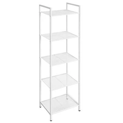  SONGMICS Estanteía de Almacenamiento de 5 Niveles, Estantería de Baño, Soporte de Planta Extensible con Estante Ajustable, para Baño, Salón, Balcón, Cocina, Blanco Clásico