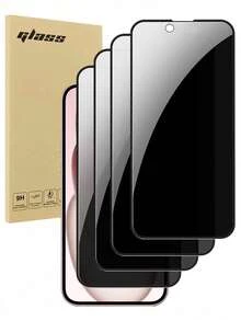 4pcs Full Screen Tempered Glass Privacy Screen Protector, Compatible With IPhone 17/16e/15/16/16plus/Promax/15Pro/14Promax/13/12/11, Black Framed Anti-Peeping Full Coverage Phone Screen Protector - Black - View 38