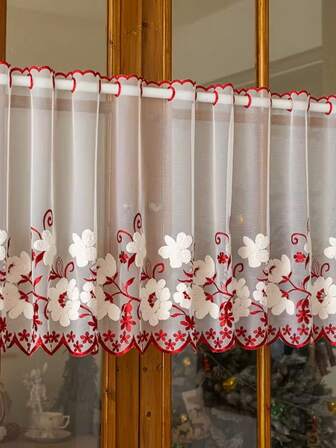 1 st europeisk blommig spetsliknande kort gardin, dörrgardinpanel - borrfri hängande halvtransparent fönstergardin med elegant blommönster, lätt avskildhet för sovrum, vardagsrum, skåp, festdekor - året runt heminredning, eleganta vardagsrumsgardiner, jacquarddesign, polyestertransparent, säsongsbetonad dekoration