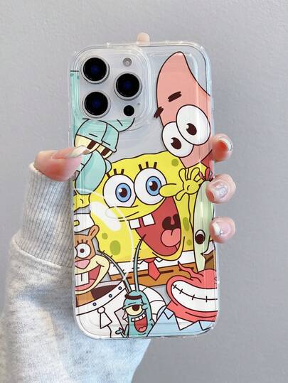  1pc Fashionable Cartoon SpongeBob SquarePants Octopus Mr. Krabs Pattern Shock-Absorbing Perforated Phone Case Cover Compatible With Samsung/Compatible With IPhone 17/16/15/14/13/12/11 Pro Max/12 Pro/14 Plus And Other Models
