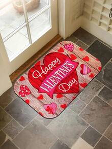 1pc Rustic Wooden Heart-Shaped 3D Love Design Non-Slip Mat - Washable Polyester Doormat For Home, Bedroom, Living Room, Bathroom Decor - Rectangular, PVC Backing, Suitable For Valentine's Day, Christmas, Easter, Thanksgiving, Wedding Holidays