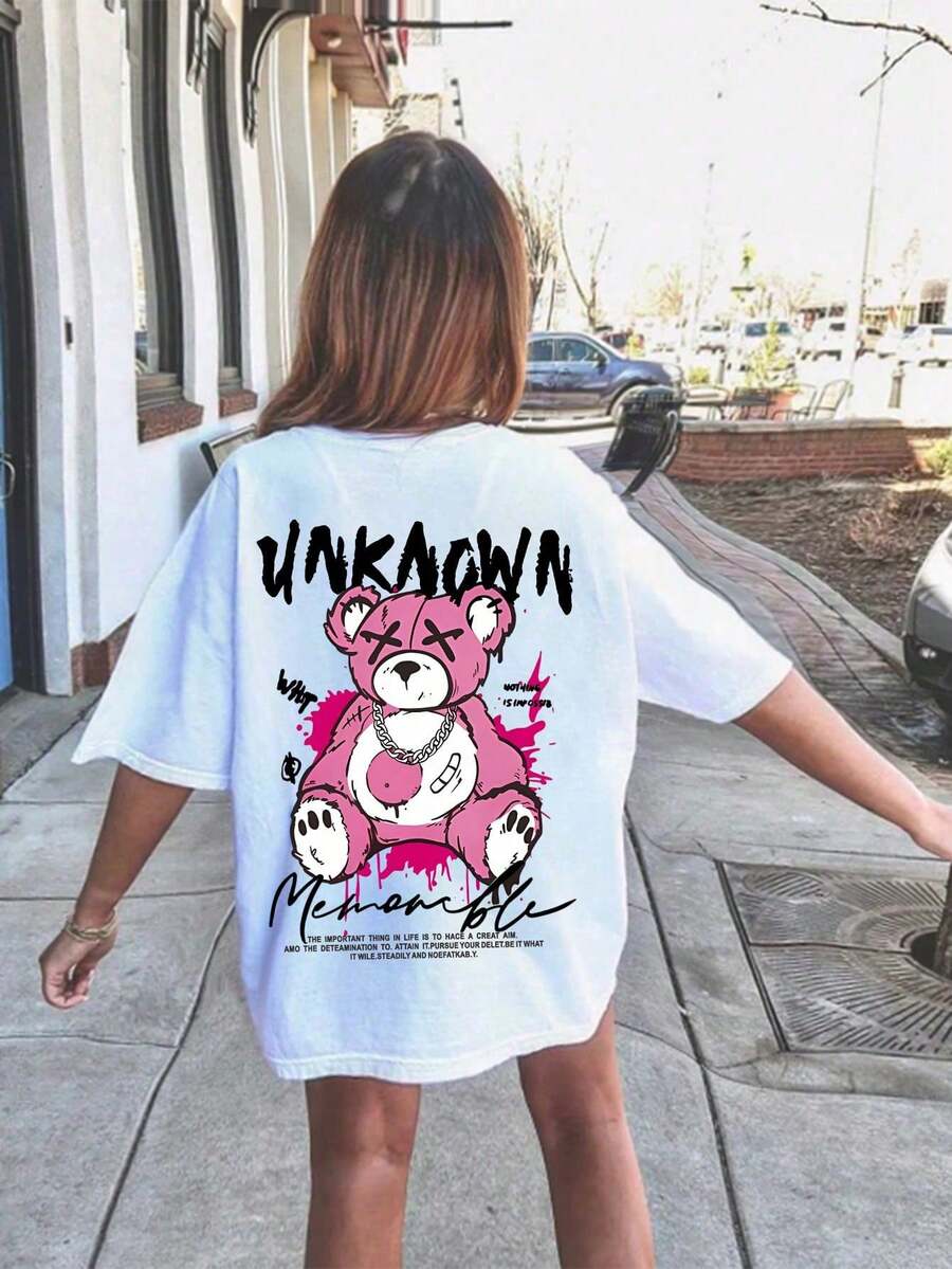 Tween 女童休闲趣味印花圆领短袖 T 恤，夏季上衣