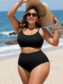 Swim Lushoire Bikini mùa hè cỡ lớn, màu trơn, dây mảnh, thoải mái và thoáng khí. - màu đen - Xem 4