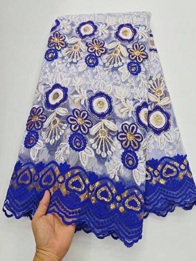 5 Yardas | 1 Yarda Tela de encaje transparente bordada con lentejuelas de alta calidad, Rojo vibrante | Tela de malla con decoración floral de doble color verde azul, adecuada para vestidos de novia, fiestas y celebraciones de mujeres. Patrón floral elegante | Tela de encaje hecha a mano vibrante | Material DIY para decoración del hogar, Amarillo/Dorado