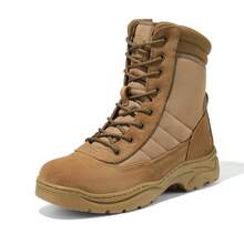 Men's Military Tactical Work Boots Side Zipper Leather Motorcycle Combat Boots Trooper(6-8 Inches) - Brown - View 1