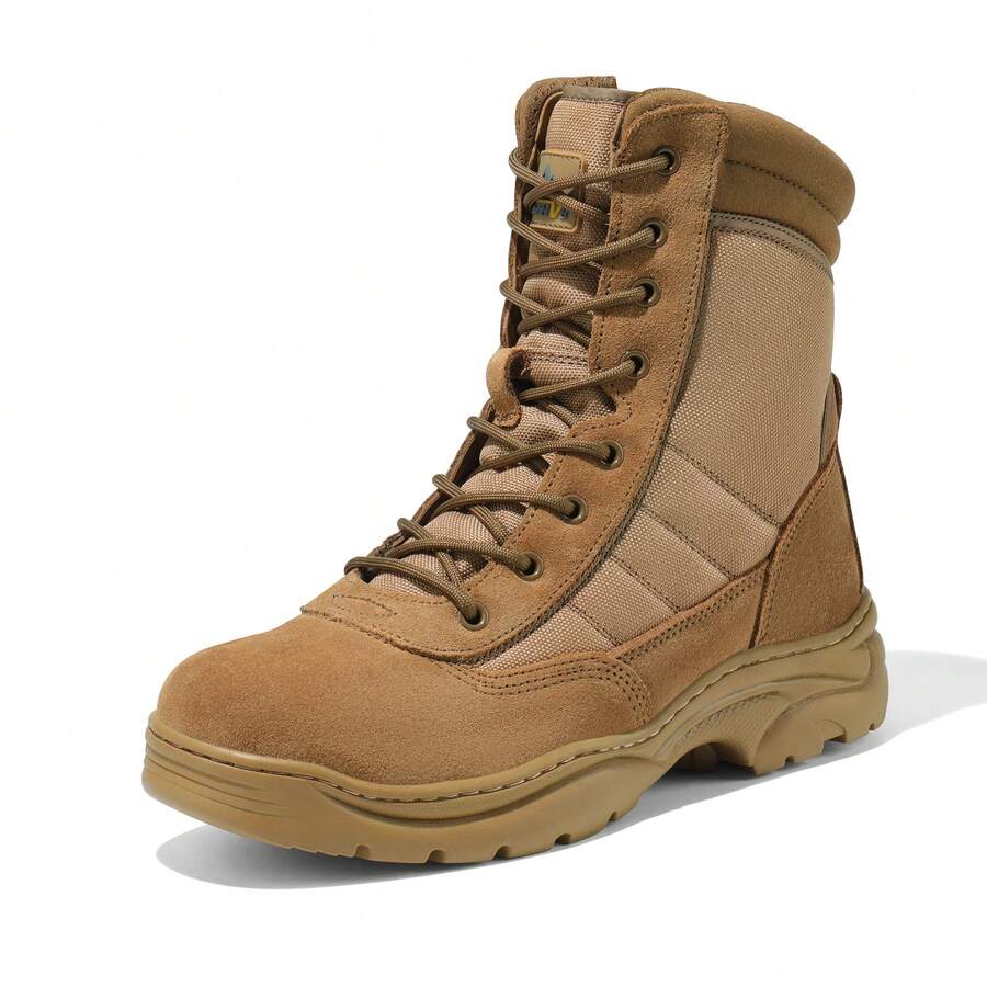 Men's Military Tactical Work Boots Side Zipper Leather Motorcycle Combat Boots Trooper(6-8 Inches) - Brown - View 1