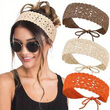 Bohemian Crochet Flower Headband Women's Braided Headband Headscarf Fashion Girl Headband Hair Accessory - 米色 - 查看 2