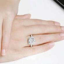 Platinum Plated 4 Carat Princess Cut CZ Simulated Wedding Engagement Proposal Ring - 銀 + 7 - 查看 5