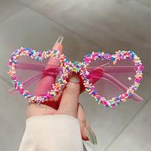 1 Piece Women's Frameless Heart-Shaped Fashion Glasses - Bright Red Frame With Multicolor Decorations, Fashionable Decorative Party And Festival Accessories, Suitable For Festive Occasions, Festival Glasses |   Fun Design |   Polycarbon Frame, Cute Glasses - 粉紅色 - 查看 6