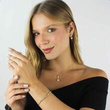 18k Gold Plated Costume Jewelry Set - Includes Bracelet, Necklace, Pendant, And Heart Earrings - 水晶 - 查看 1