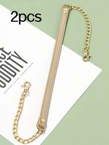 1pc Gold Metal Chain With Black PU Leather Strap - Fashionable & Versatile, Can Be Used As DIY Handbag & Shoulder Bag Accessory, Square Buckle Design, Suitable For Wallet Strap Or DIY Wallet Making - Multicolor - View 18