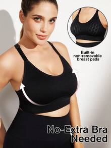 Ropa deportiva para mujer, prendas de yoga, ropa deportiva sin costuras de alto soporte, que absorbe la humedad, transpirable, para exteriores, tallas grandes y curvas - Negro - Ver 8