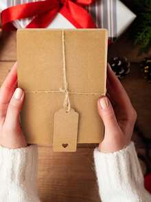 50pcs Kraft Paper Gift Tags With Hemp Rope, Blank Kraft Paper Hangtags,Simple Hollow Out Heart Design Paper Gift Tag,Brown Labels,For Wedding,Birthday,Party, Holiday,Valentine's, Thanksgiving,Arts And Crafts Packaging, DIY Gift Decoration Labels And Hanging Decorations - Khaki - View 5