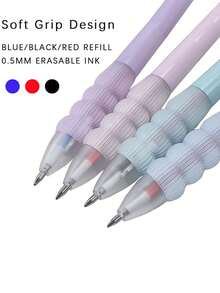 6pcs Retro Morandi Color 3-In-1 Erasable Ballpoint Pens, With 3 Refill Colors, Built-In Eraser, Smooth Writing & Quick Drying, Suitable For Students, Home & Office Use - Multicolor - View 6