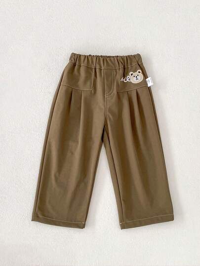 2-6 Years Old Kids Boys Girls Casual Straight Leg Pants With Bear Embroidery, Versatile And Comfortable Long Pants For Autumn
