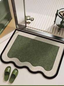 1pc Olive Green Geometric Textured Doormat, Minimalist Wavy Edge Entryway Mat, Artistic Rug, Spring Soft Home Decor Entrance Mat, Cute & Stylish Design Adds Unique Visual Effect - Soft, Machine Washable, Suitable For Living Room, Bedroom, Study Or Balcony; Room Decor, Party Decor, Holiday Gift; Washable, Modern Style Rug - Multicolor - View 3
