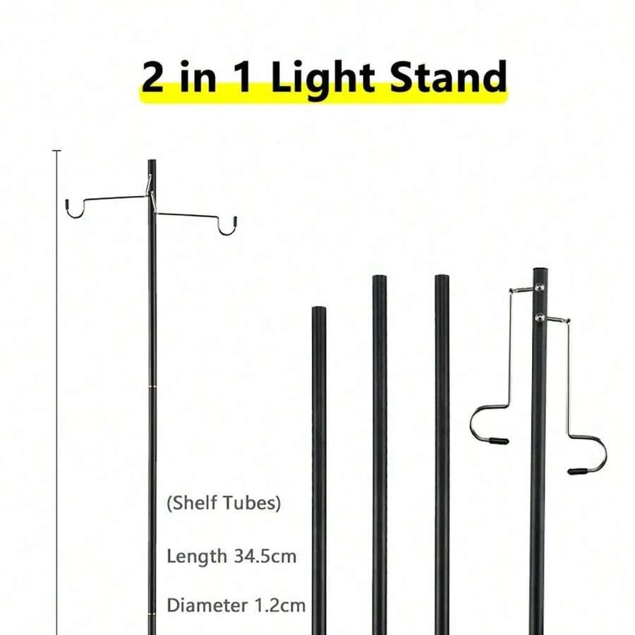 Suporte de luz 2 em 1 para camping, em liga de alumínio, com suporte destacável para lanterna, ideal para caminhadas, pesca e atividades ao ar livre. Dobrável e prático.