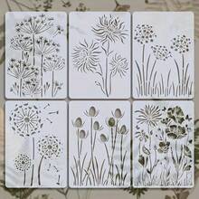 6pcs Reusable Plant Stencils, A4 Size 21x29.7cm - Dandelion, Flowers, Butterfly, Suitable For Painting, Wall Decor, Fabric Printing, Furniture Makeover, DIY Crafts, Scrapbooking, Home Decor - Multipurpose Design For Beginners