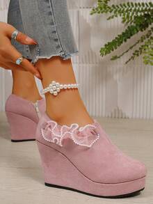 时尚厚底系带休闲鞋，新款厚底坡跟鞋，适合大码女性，春秋季穿着，尺码偏小一码